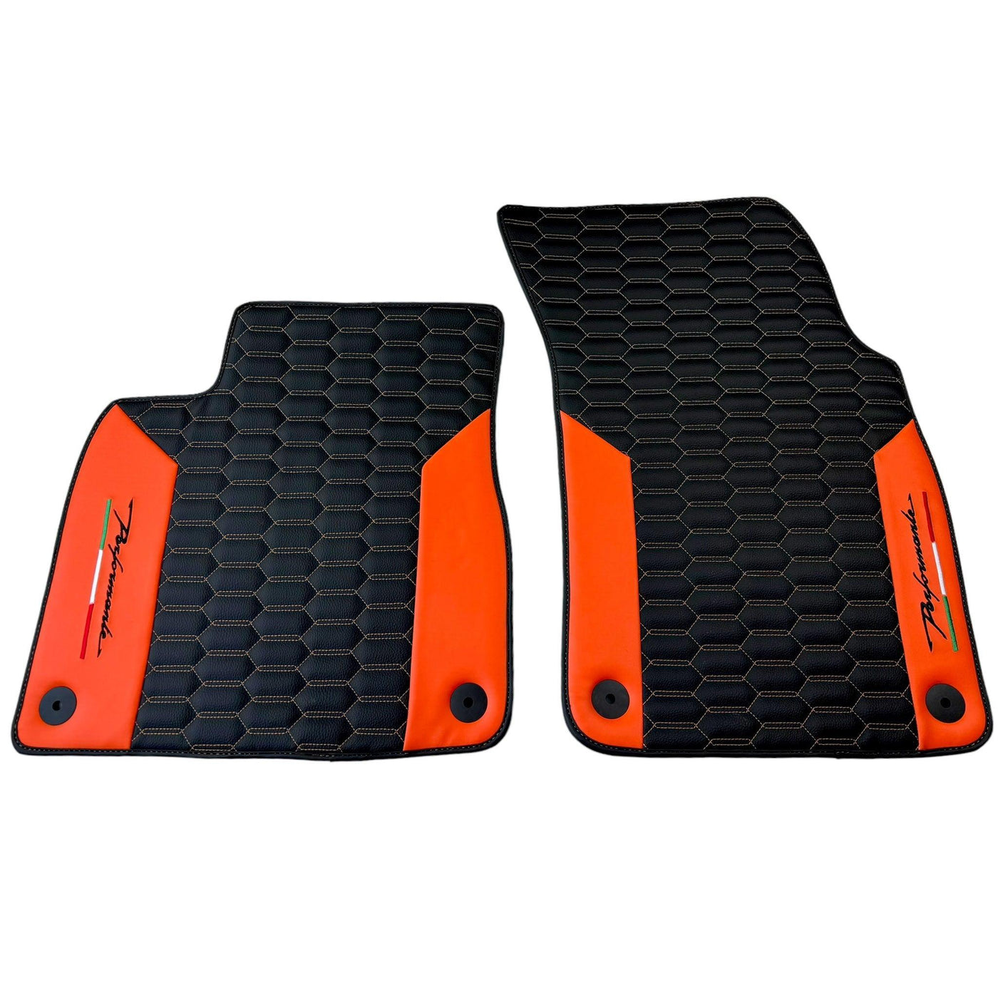 Black Floor Mats for Lamborghini Urus with Orange Leather - AutoWin