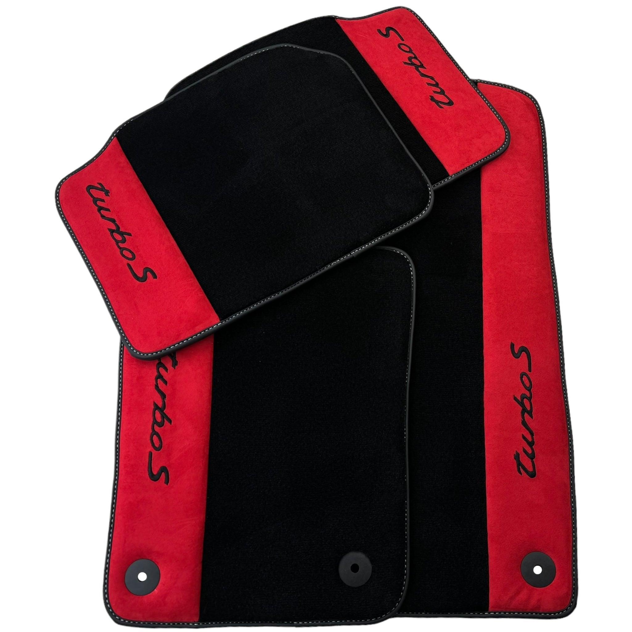 Black Floor Mats for Porsche 996 (1998-2004) with Red Alcantara Leather - AutoWin