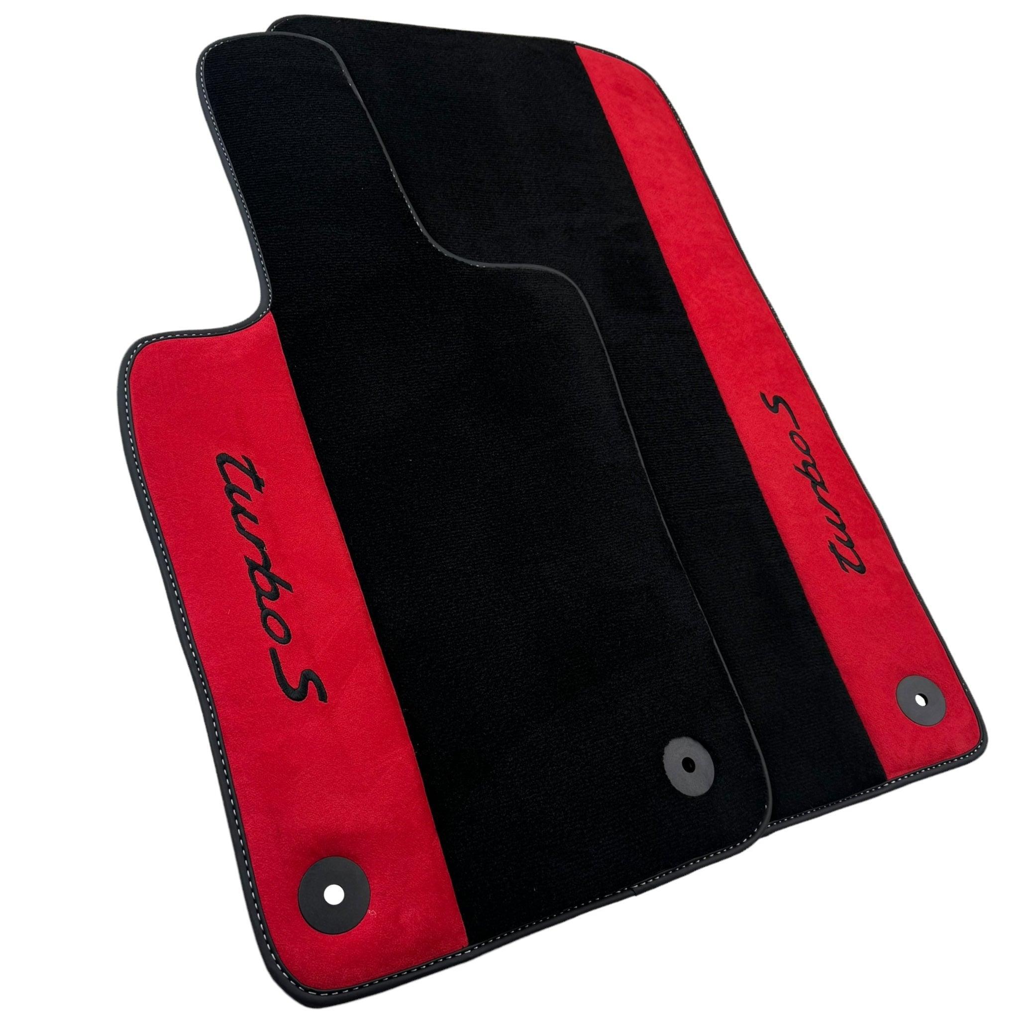 Black Floor Mats for Porsche 996 (1998-2004) with Red Alcantara Leather - AutoWin