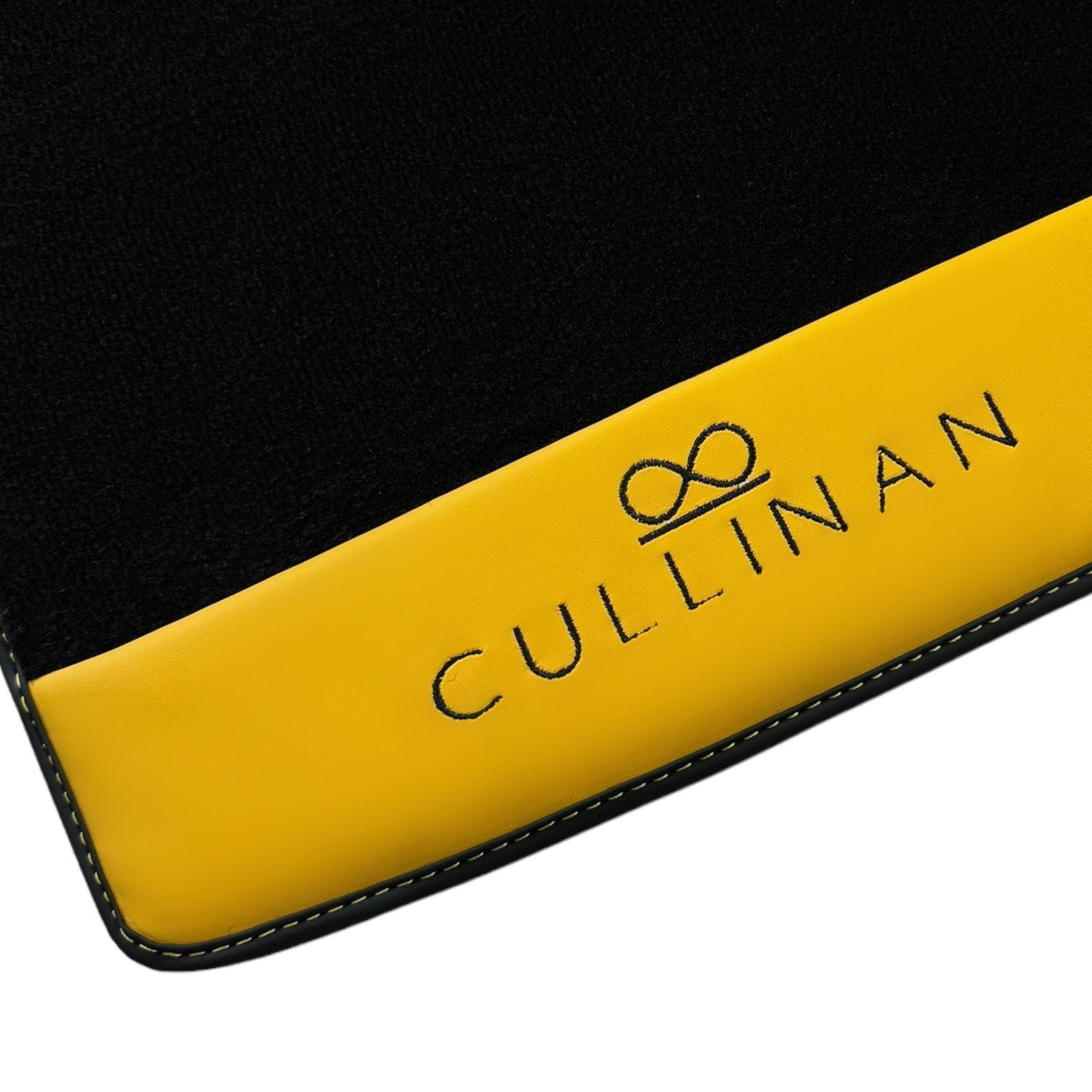 Black Floor Mats for Rolls Royce Cullinan with Yellow Leather - AutoWin