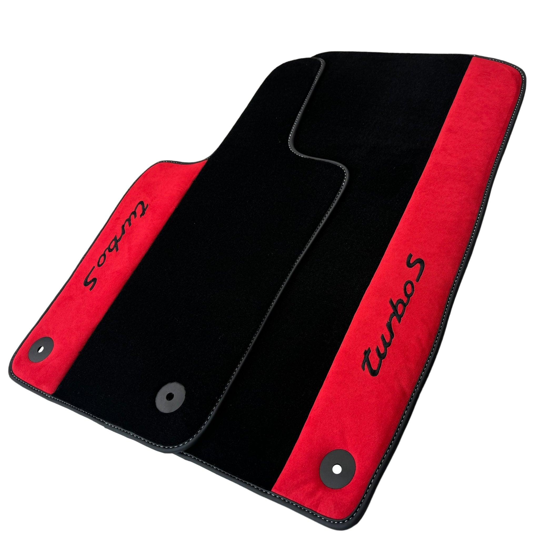 Black Floor Mats for Porsche 996 (1998-2004) with Red Alcantara Leather - AutoWin