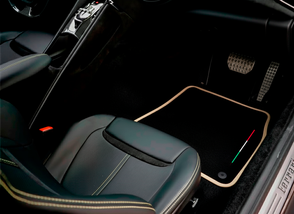 Black Floor Mats for Ferrari Dino 308 GT4 (1973-1979) with Leather | Italian Edition - AutoWin.EU