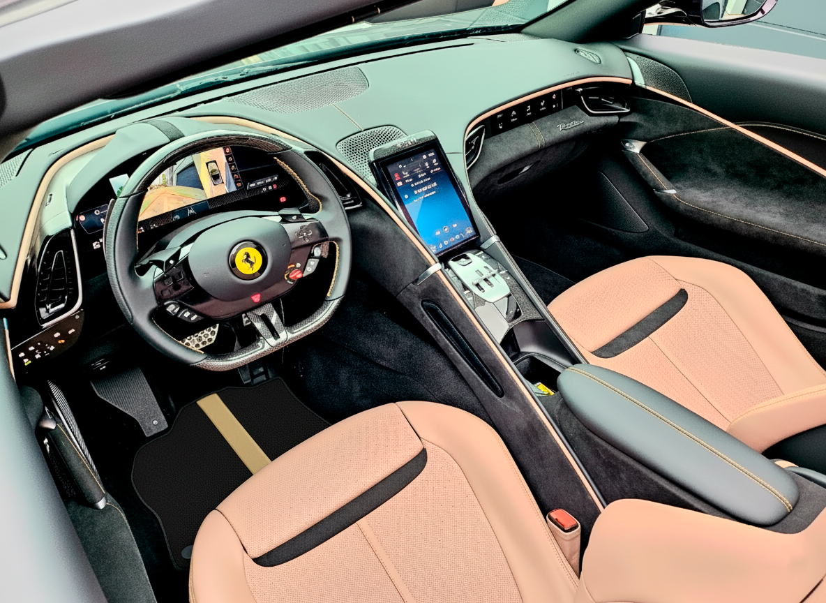 Black Floor Mats for Ferrari Dino 308 GT4 (1973-1979) with Leather | Italian Edition - AutoWin.EU