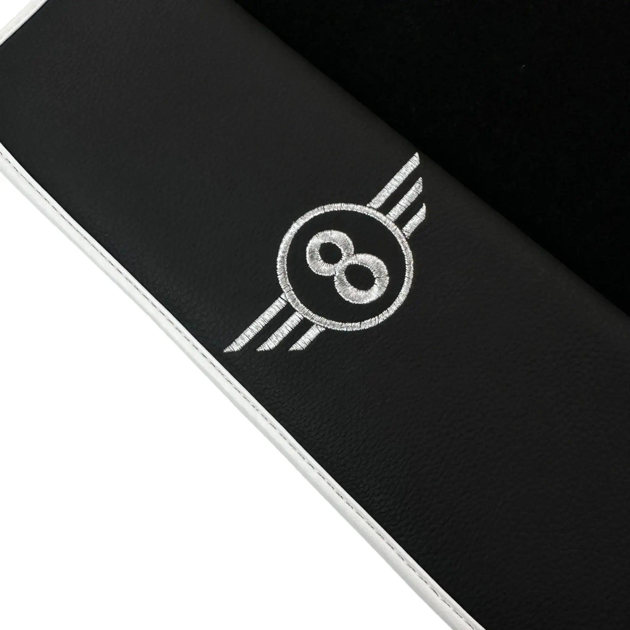Black Floor Mats for Mini Cabrio F57 Convertible (2016-2023) with Leather | White Trim - AutoWin