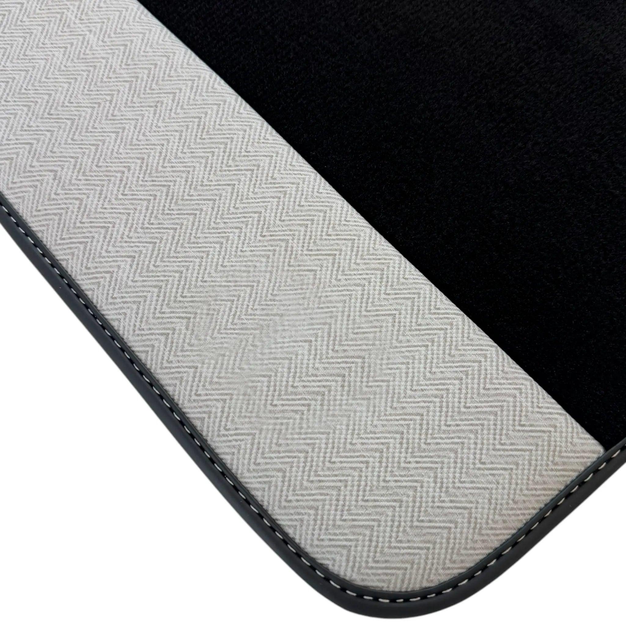 Black Floor Mats for Rolls Royce Phantom Sedan 2003-2016 with Gray Leather Borders