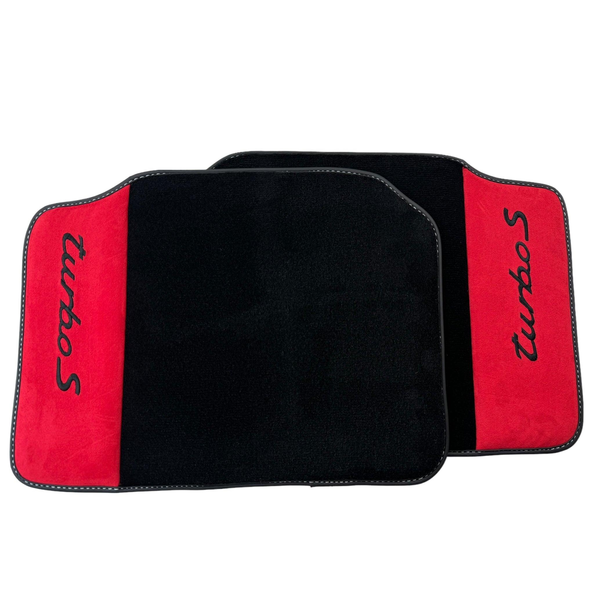 Black Floor Mats for Porsche 996 (1998-2004) with Red Alcantara Leather - AutoWin