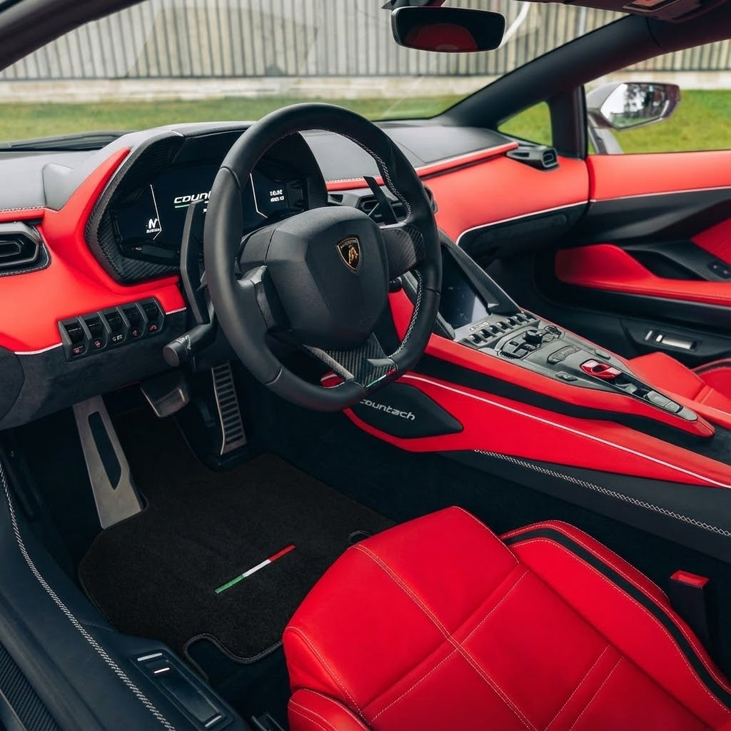 Customizable Floor Mats From Carpet With Leather for Lamborghini Countach (1974–1990) - AutoWin