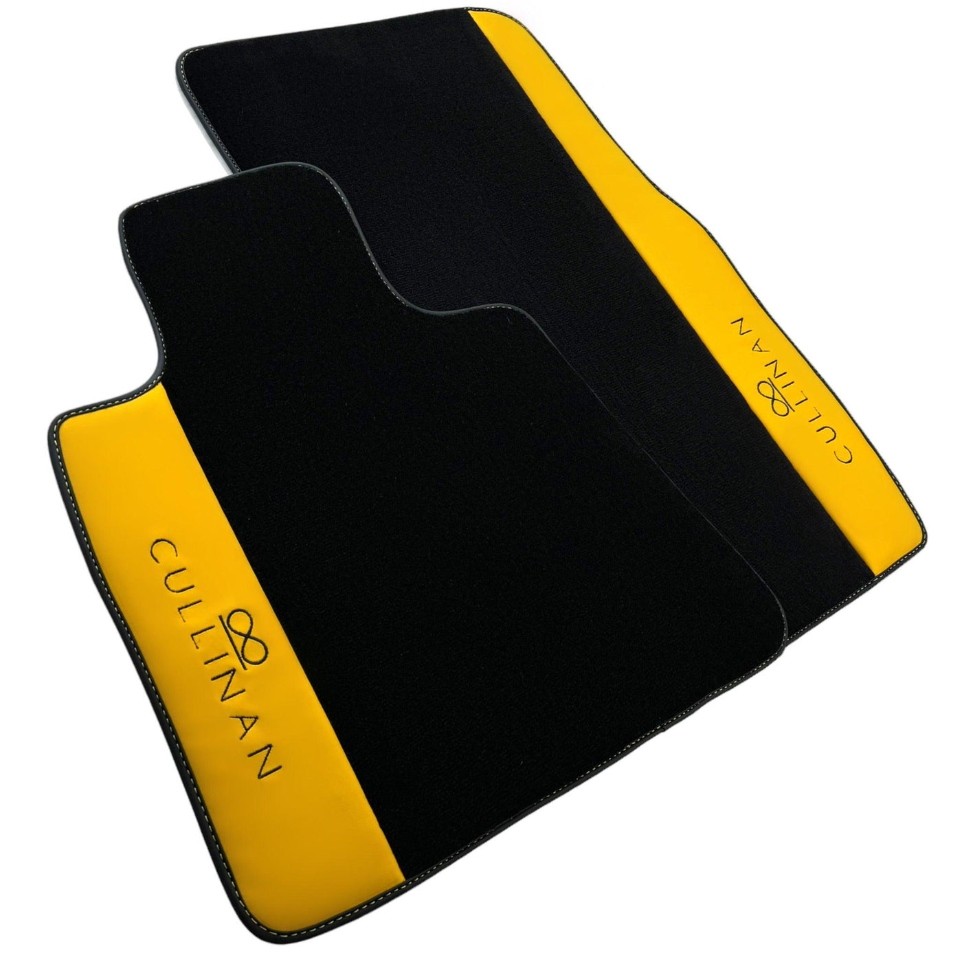 Black Floor Mats for Rolls Royce Cullinan with Yellow Leather - AutoWin