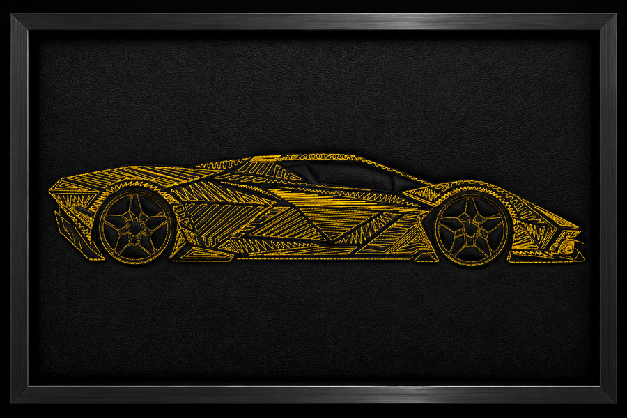Arte de Parede em Couro Preto Inspirada em Supercarros