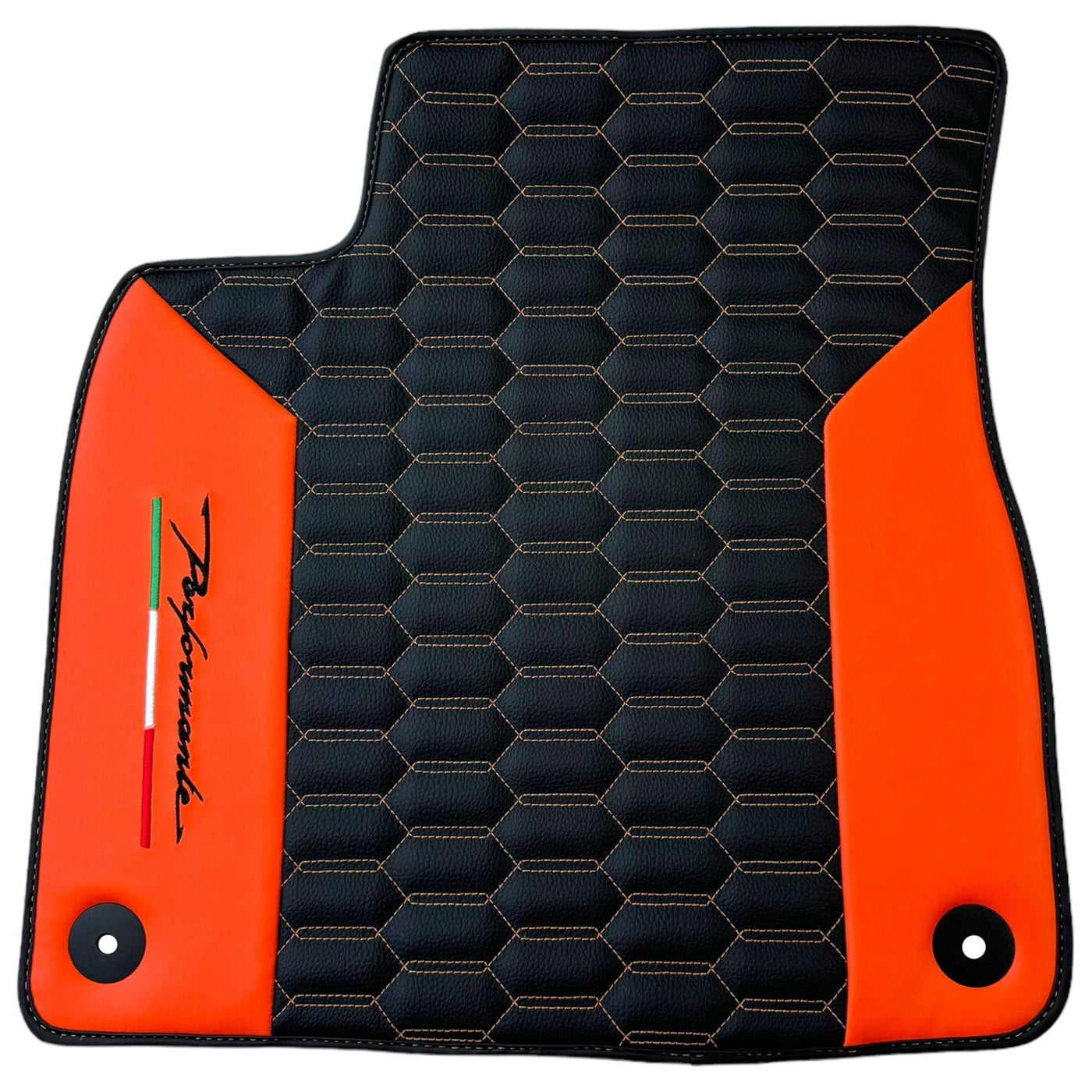 Black Floor Mats for Lamborghini Urus with Orange Leather - AutoWin