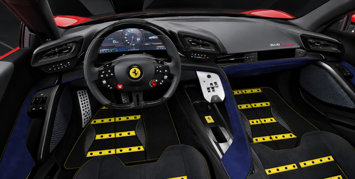 Interior look of floor mats for Tapetes de Couro Personalizáveis com Padrão AW22 para Ferrari 849 Testarossa (2026-2027)