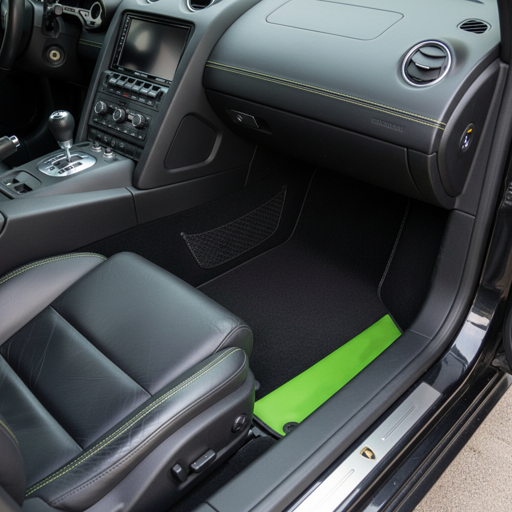 Tapetes de carro pretos personalizados para Lamborghini Gallardo com couro verde