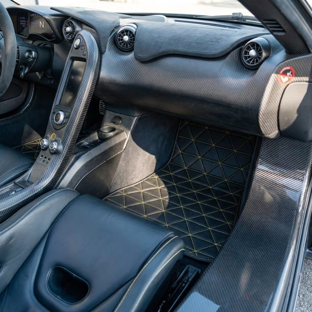 Customizable Leather Floor Mats with Single Diamond Pattern for McLaren P1 (2013-2015) - AutoWin