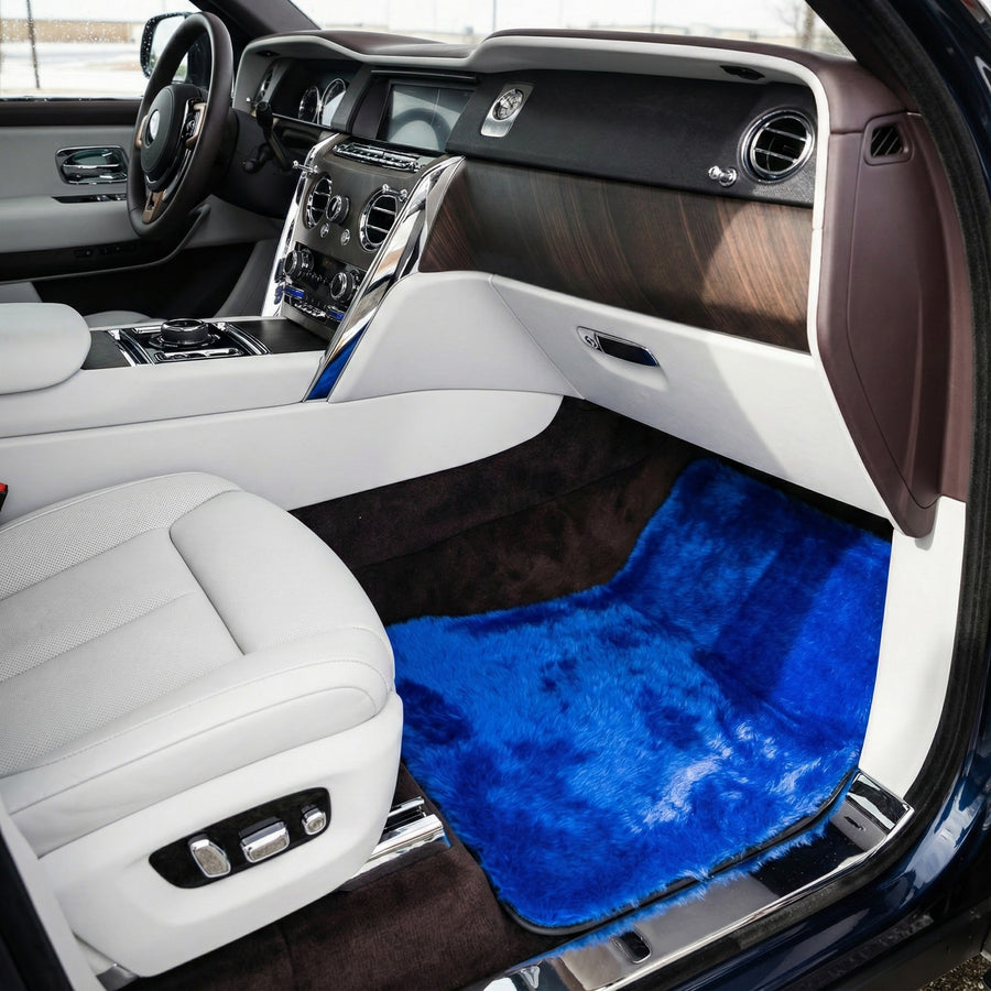 Tapetes de carro em pele de ovelha azul para Rolls-Royce Cullinan (2018-2025)