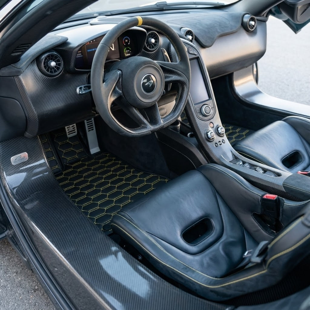 Customizable Leather Floor Mats with Single Diamond Pattern for McLaren P1 (2013-2015) - AutoWin