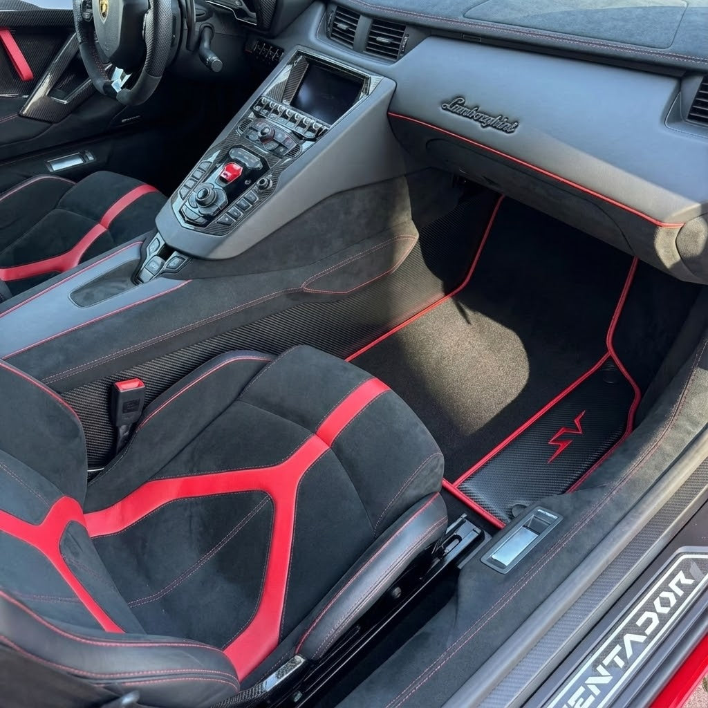 Alcatifas pretas para carro Lamborghini Aventador SV com fibra de carbono