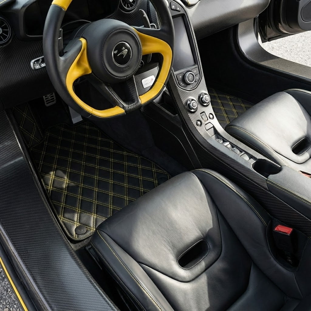Customizable Leather Floor Mats with Single Diamond Pattern for McLaren P1 (2013-2015) - AutoWin