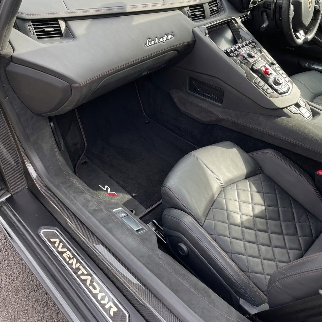 Black Floor Mats for Lamborghini Aventador SVJ with Alcantara Leather