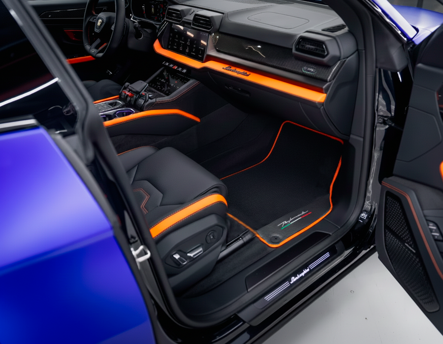 Tapetes para automóvel para Lamborghini Urus Performante em Couro e Acabamento Laranja