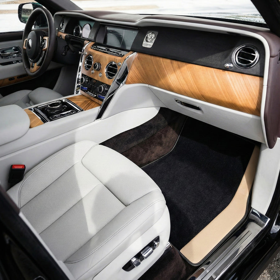 Tapetes para automóvel Pretos Personalizados para Rolls Royce Cullinan com Couro Bege