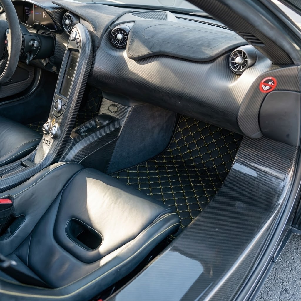 Customizable Leather Floor Mats with Single Diamond Pattern for McLaren P1 (2013-2015) - AutoWin