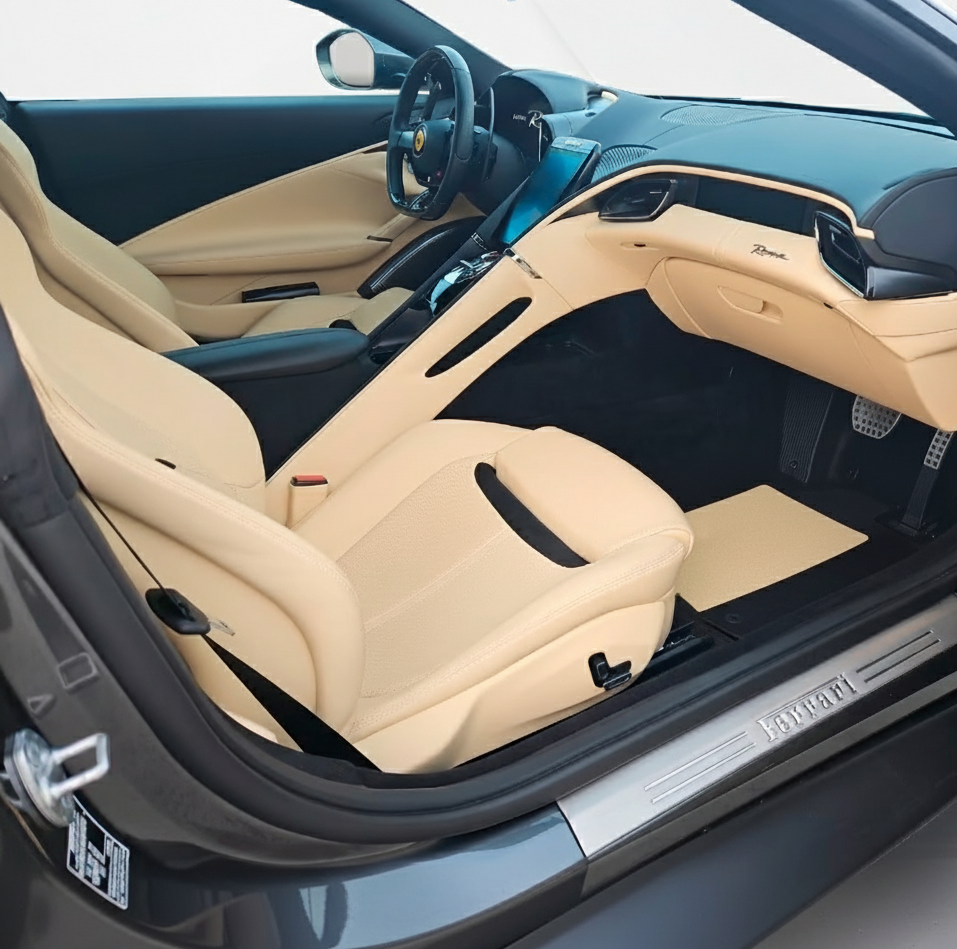 Tapetes de carro pretos para Ferrari Roma (2021-2024) com couro - AutoWin