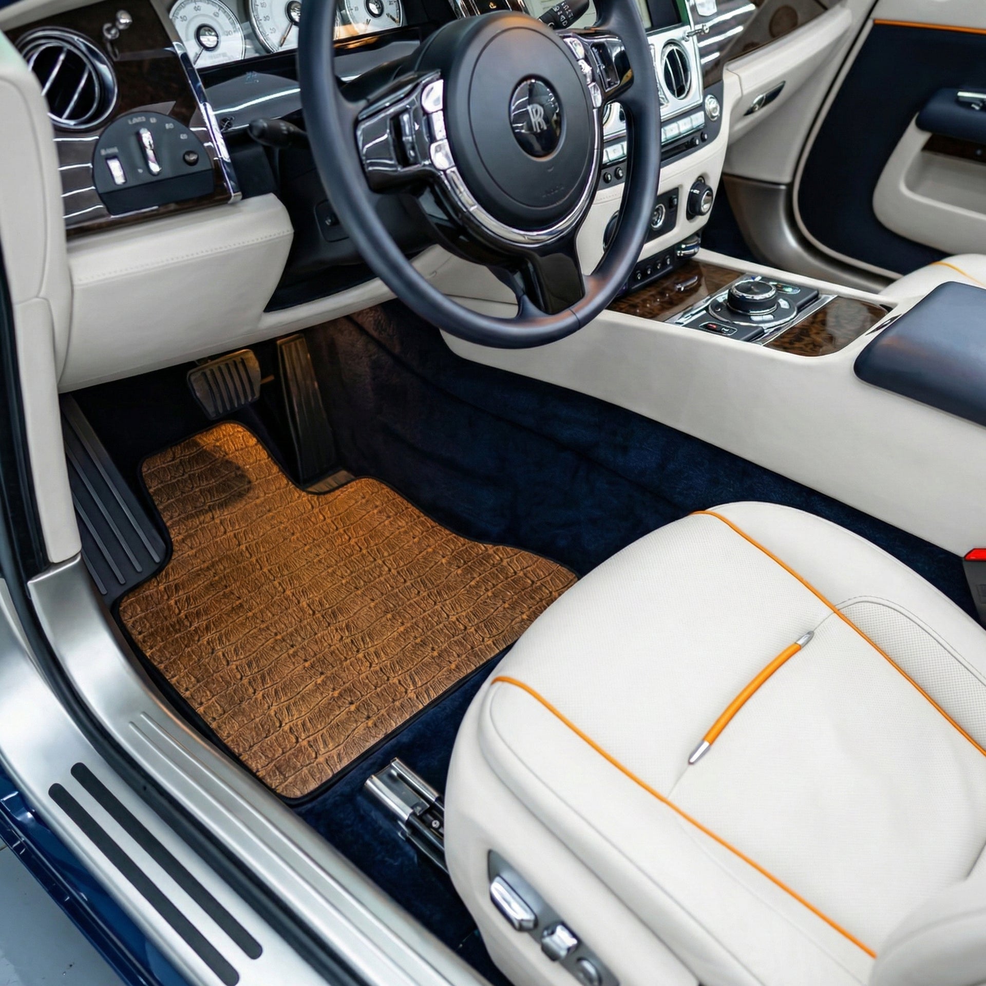 Customizable Leather Floor Mats with Symmetrical Hex Pattern for Rolls Royce Dawn (2016-2023) - AutoWin