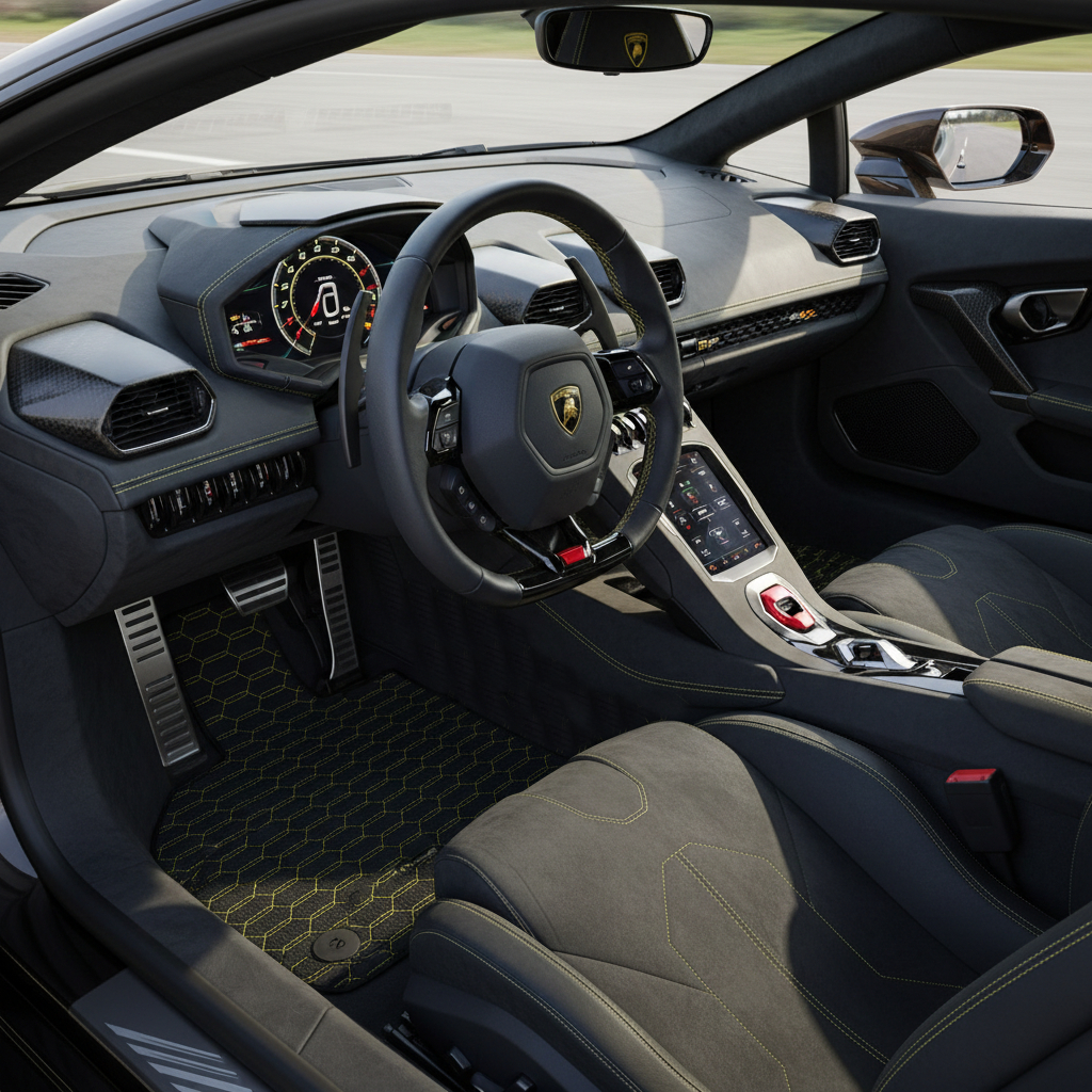 Customizable Leather Floor Mats with ER56 Pattern for Lamborghini Huracan Performante (2017-2019) - AutoWin