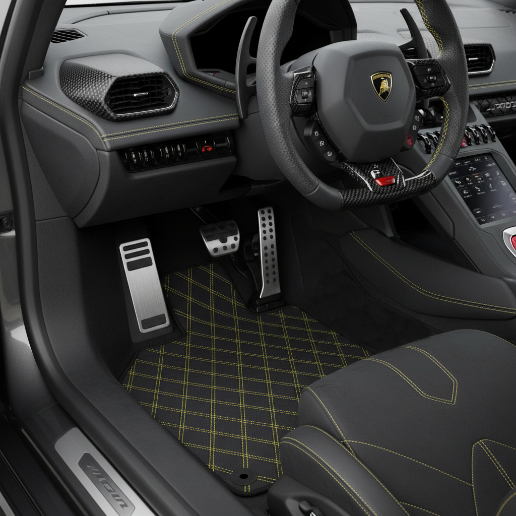 Customizable Leather Floor Mats with ER56 Pattern for Lamborghini Huracan Performante (2017-2019) - AutoWin