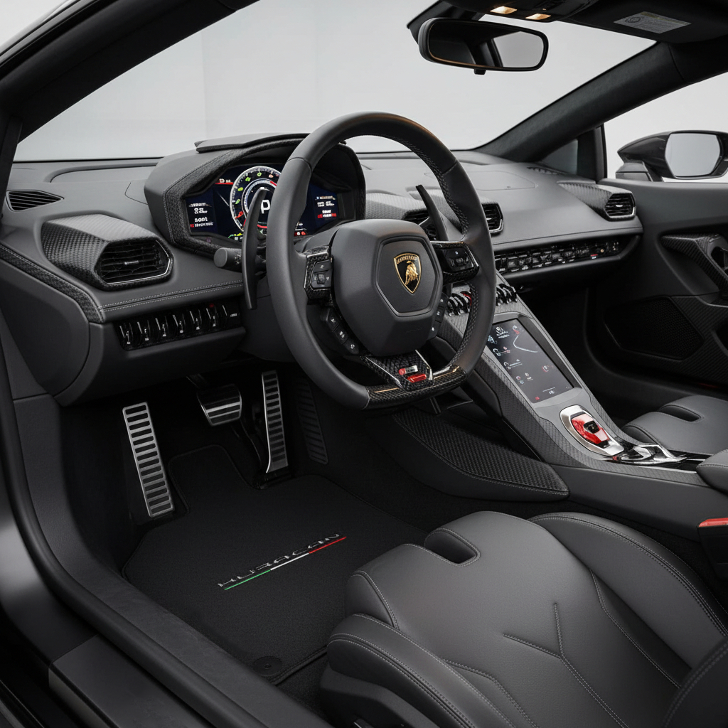 Tapetes para Lamborghini Huracan com bandeira italiana e logótipo Huracan