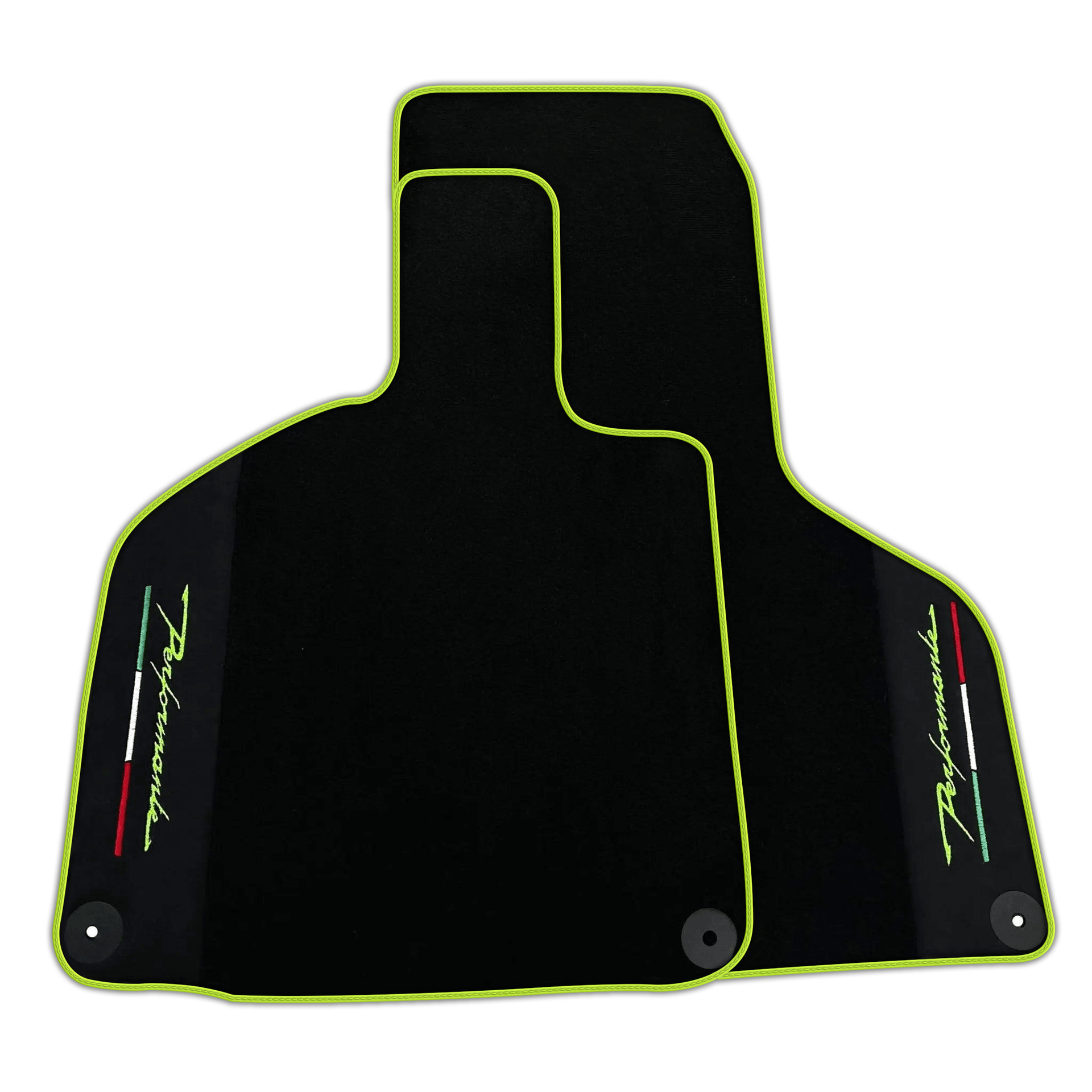 Custom Black Leather Floor Mats for Lamborghini Huracan Perfomante | Green Stitching - AutoWin.EU