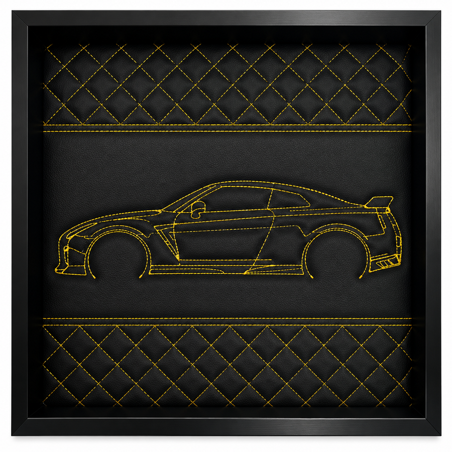 Arte de Parede em Couro Preto Inspirada no Nissan GTR