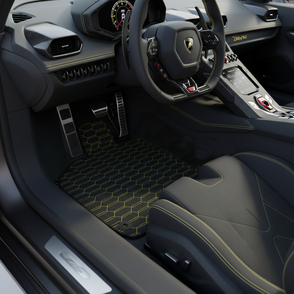 Customizable Leather Floor Mats with Divario Pattern for Lamborghini Temerario (2025-2026) - AutoWin
