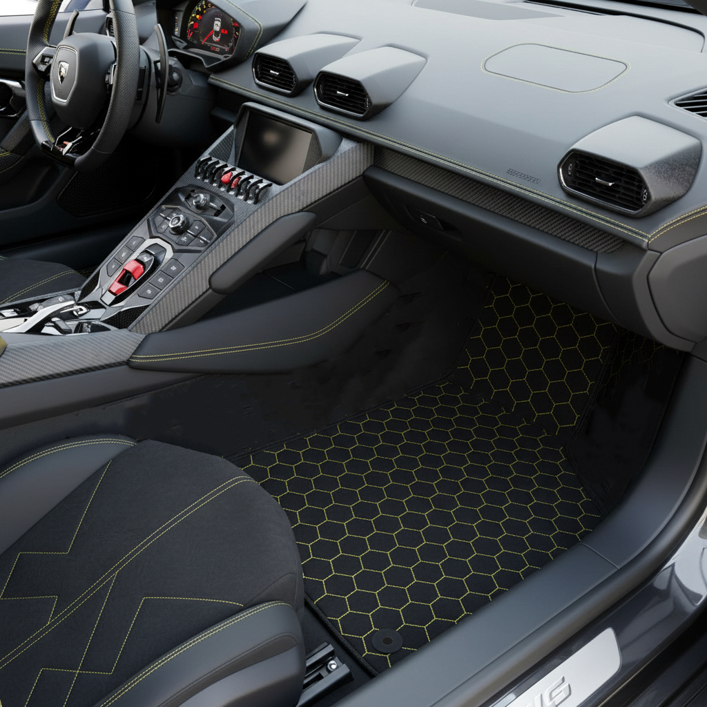 Customizable Leather Floor Mats with Divario Pattern for Lamborghini Temerario (2025-2026) - AutoWin