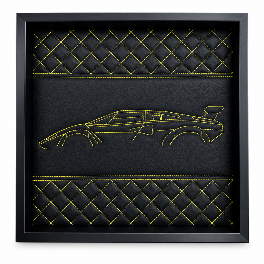 Arte de Parede em Couro Preto Inspirada no Lamborghini