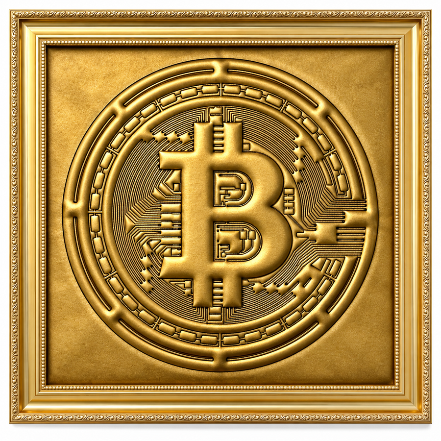 Arte de Parede em Couro Dourado Inspirado no Bitcoin