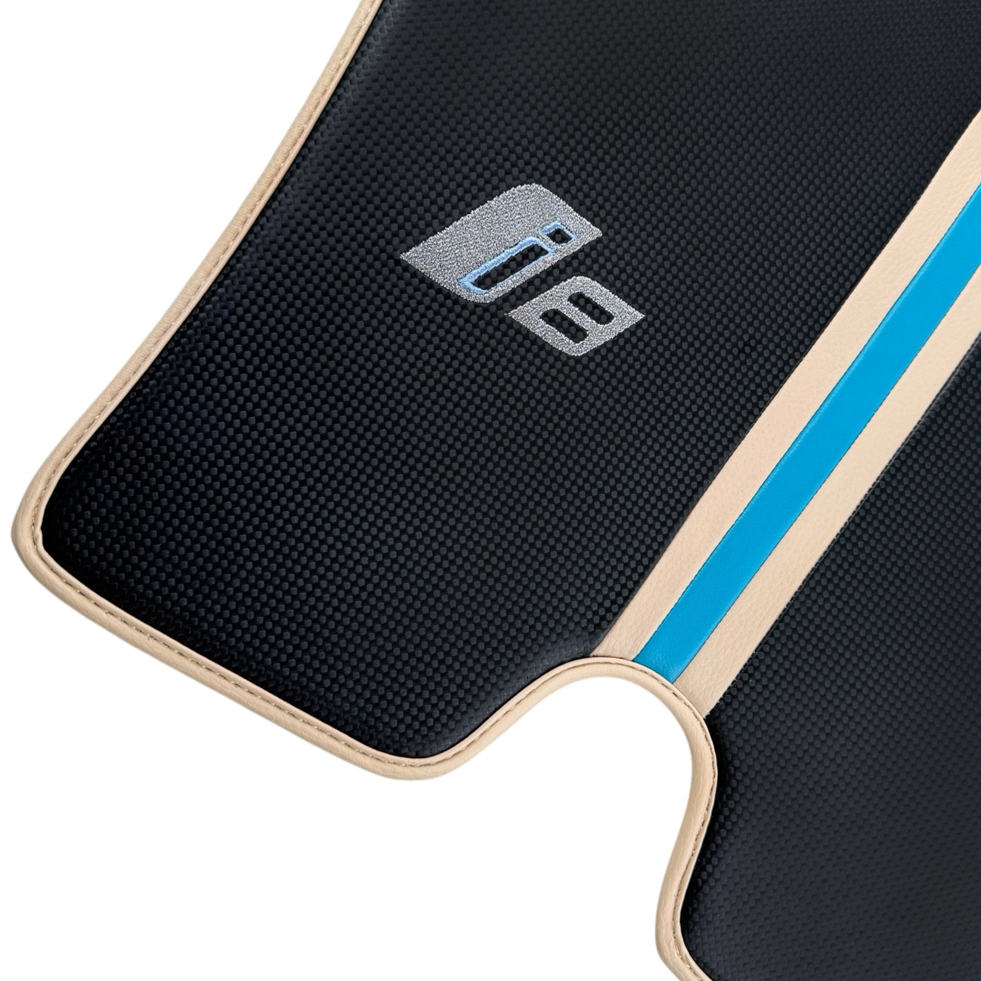 Black Car Floor Mats for BMW i8 Series l12 I15 with Leather by ER56 | Orange Edition - AutoWin