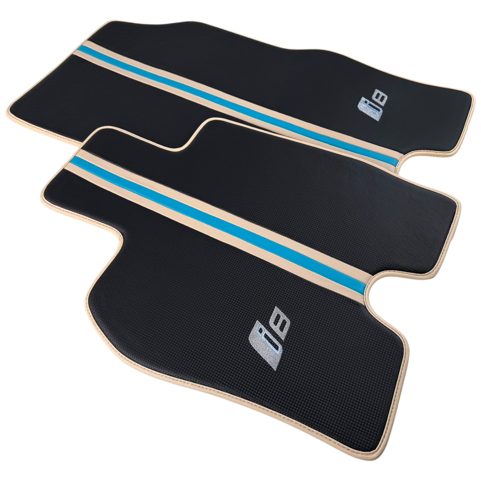 Black Car Floor Mats for BMW i8 Series l12 I15 with Leather by ER56 | Orange Edition - AutoWin