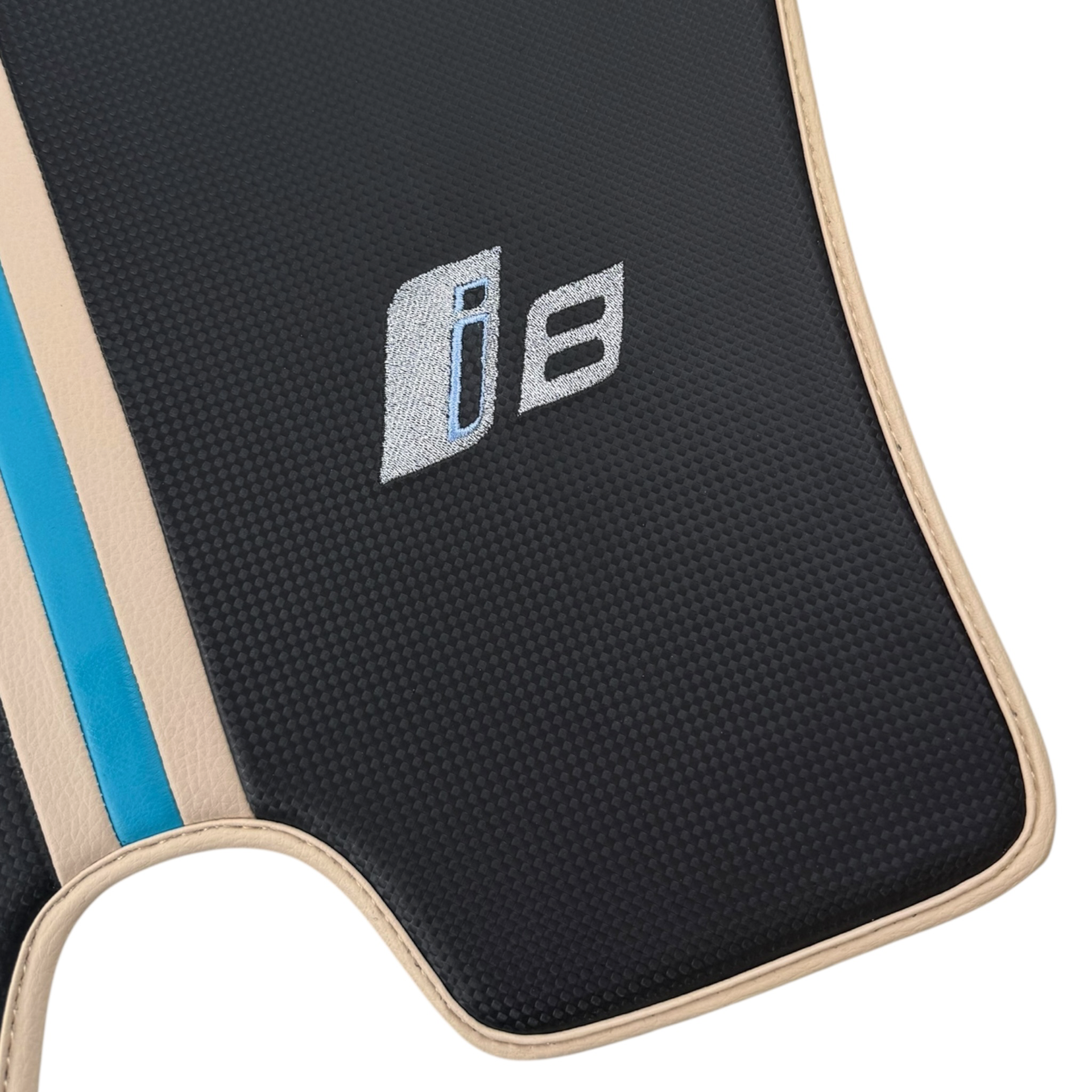 Black Car Floor Mats for BMW i8 Series l12 I15 with Leather by ER56 | Orange Edition - AutoWin