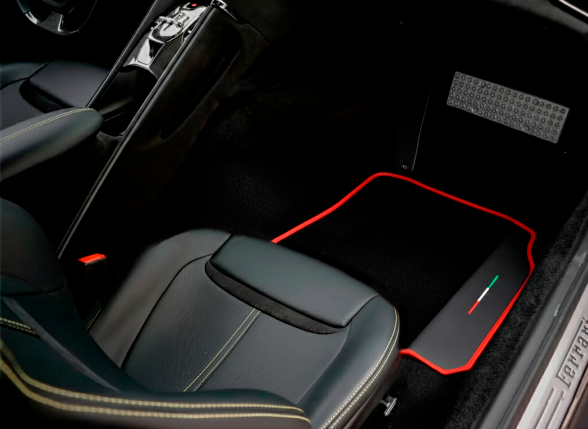 Black Floor Mats for Ferrari Dino 308 GT4 (1973-1979) with Leather | Italian Edition - AutoWin.EU