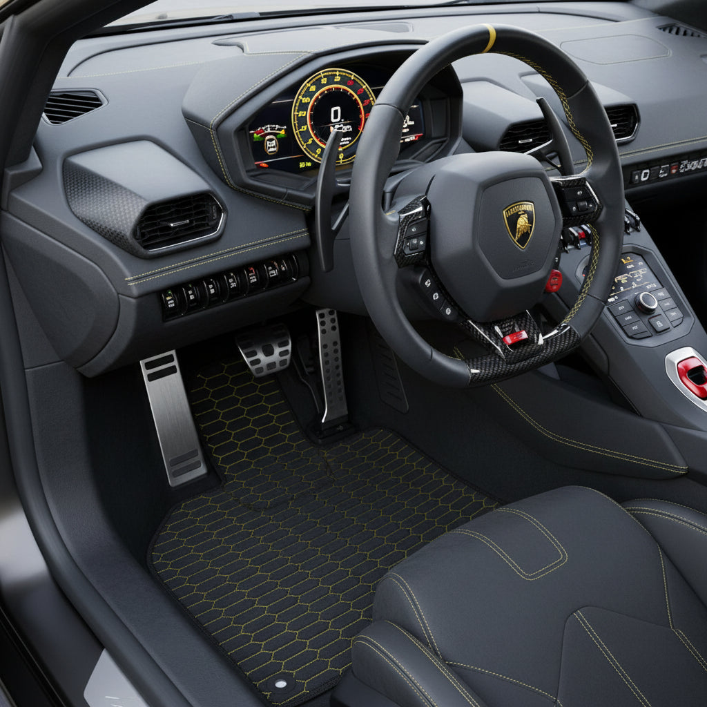 Customizable Leather Floor Mats with ER56 Pattern for Lamborghini Huracan EVO (2019-2024) - AutoWin