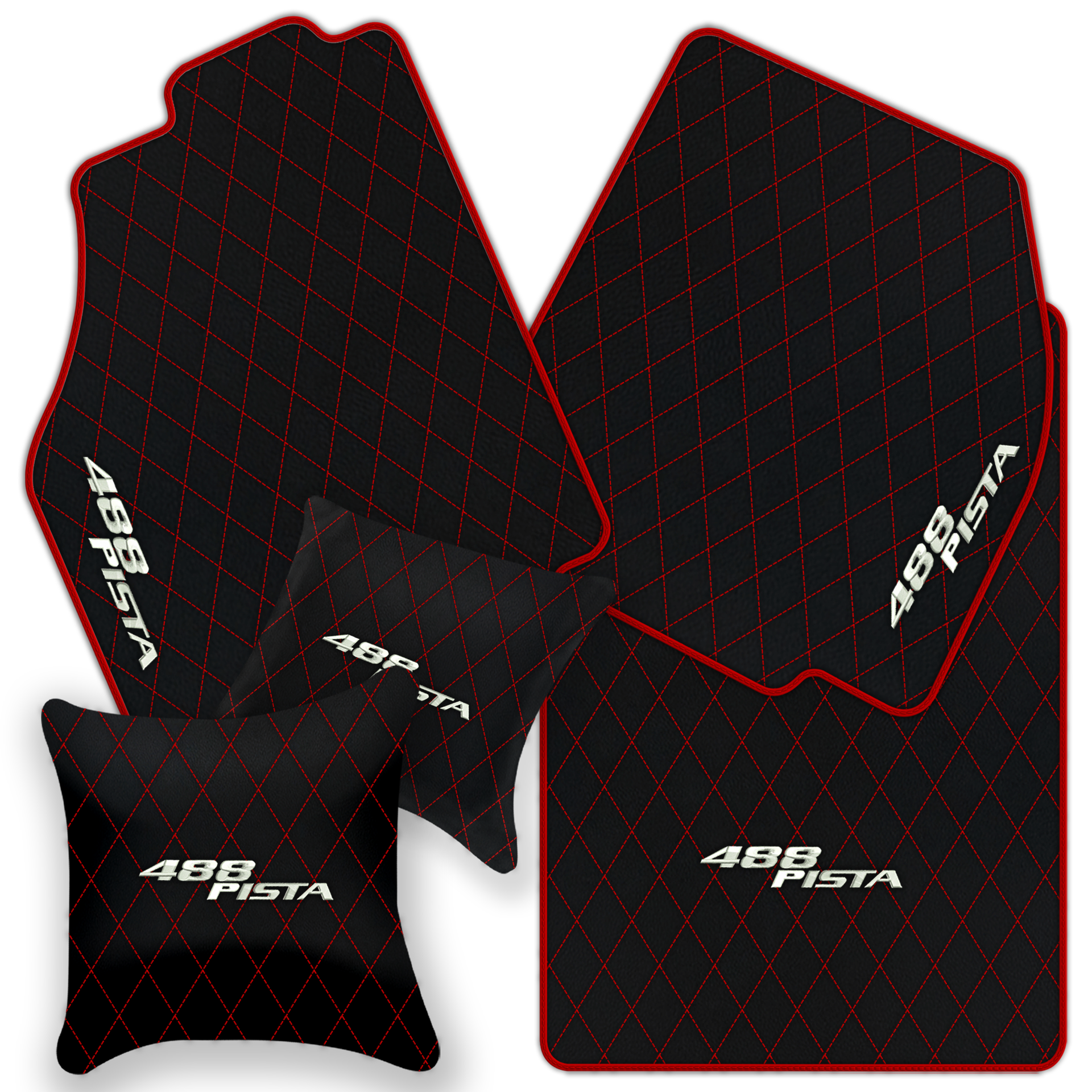 Luxury Black Leather Floor Mats for Ferrari 488 GTB (2016-2022)