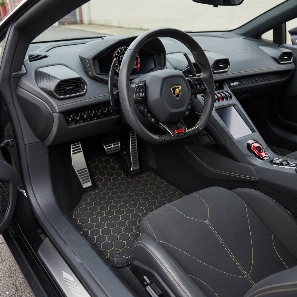 Customizable Leather Floor Mats with ER56 Pattern for Lamborghini Huracan EVO (2019-2024) - AutoWin