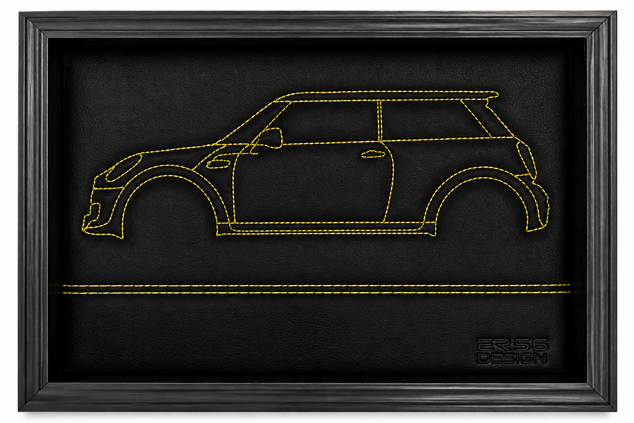 Arte de parede inspirada no Mini F56 em couro preto