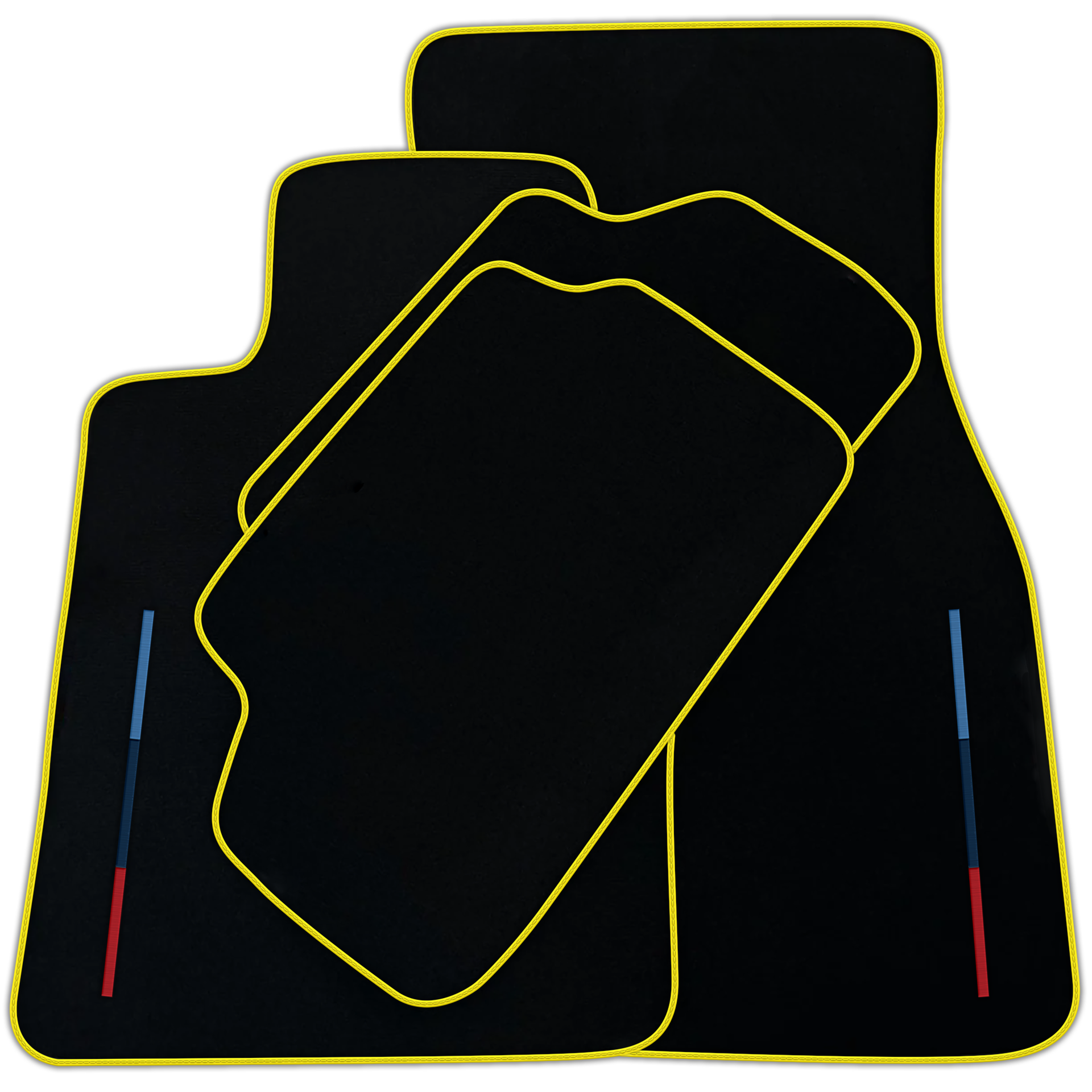 Black Floor Mats For BMW M3 4-door E90 With 3 Color Stripes Tailored Set Perfect Fit | Various Trim Color