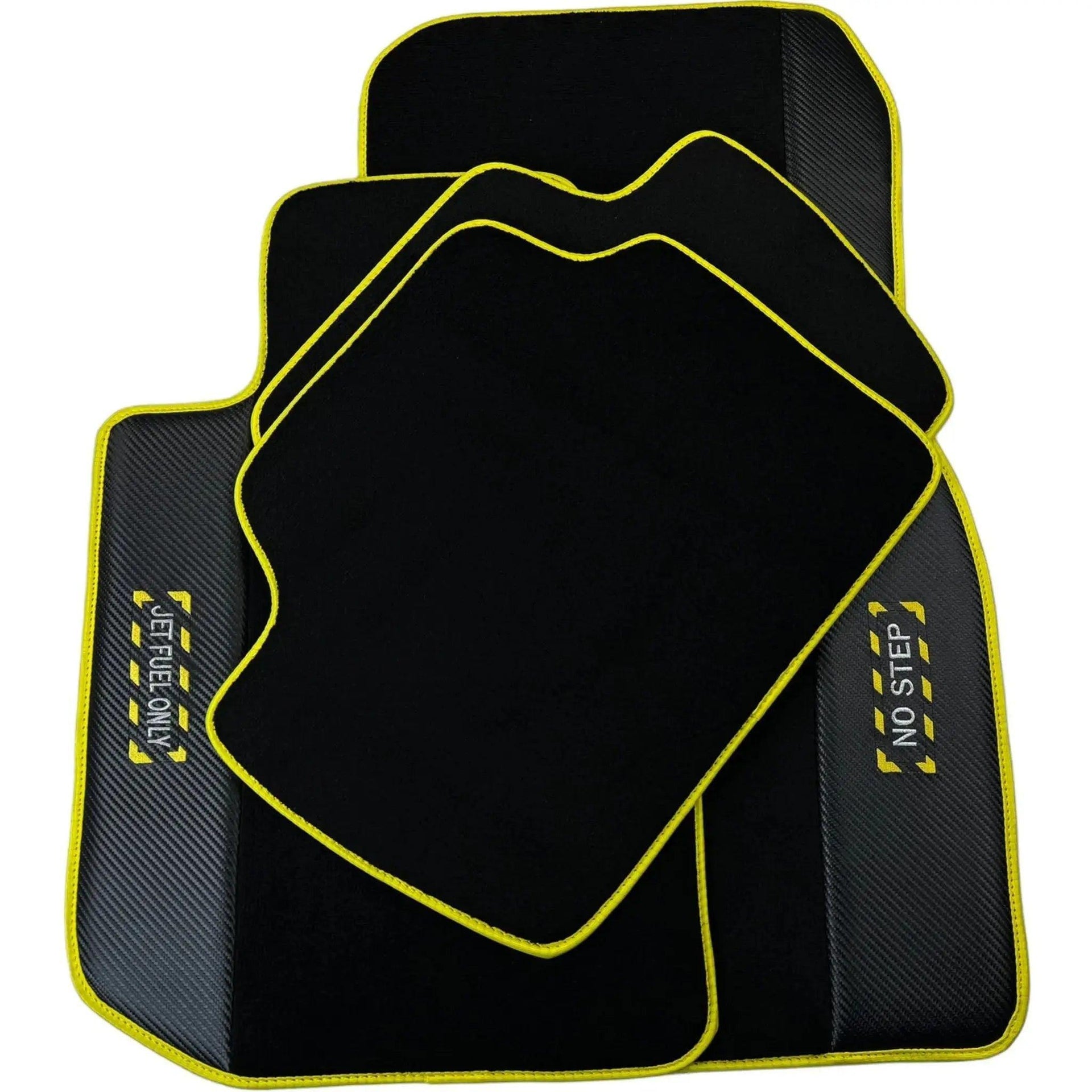 Black Floor Mats For BMW 5 Series E60 | Fighter Jet Edition | Yellow Trim - AutoWin