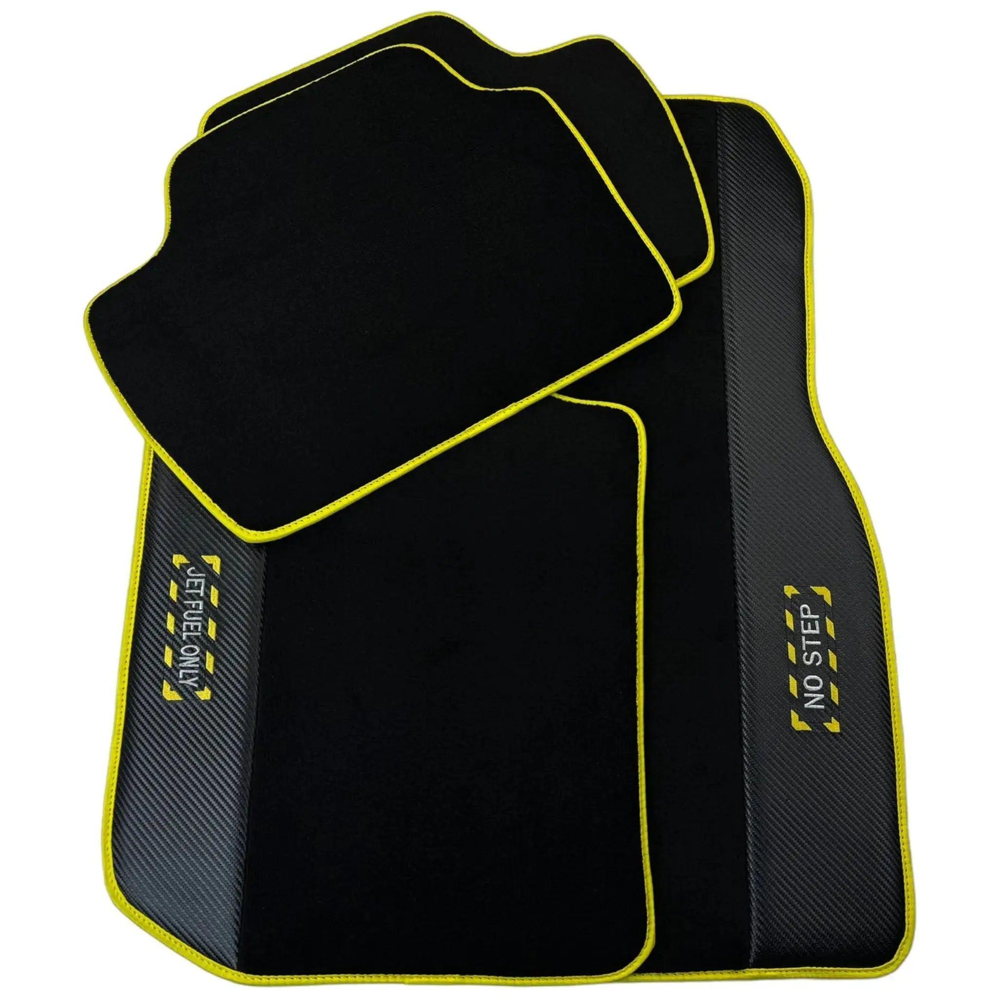 Black Floor Mats For BMW 5 Series F10 | Fighter Jet Edition | Yellow Trim - AutoWin