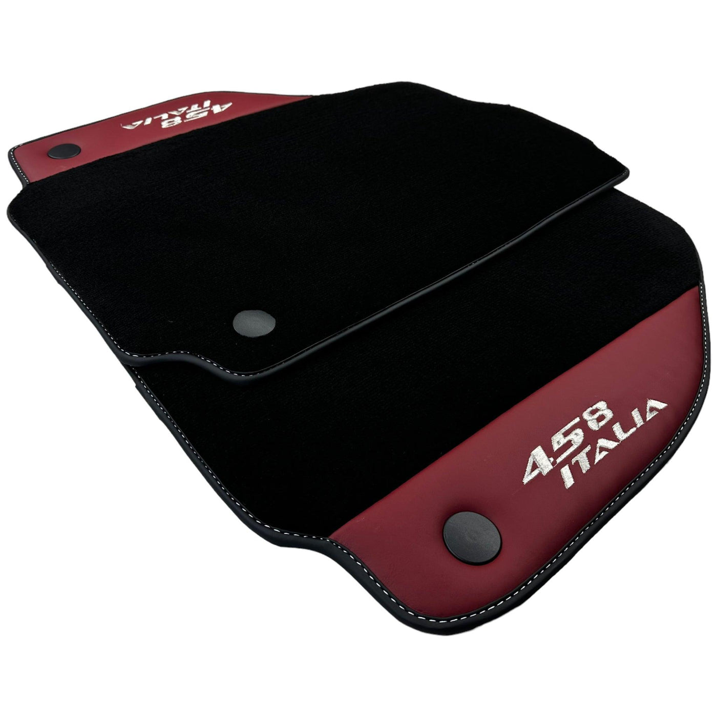 Black Floor Mats for Ferrari 458 Italia (2009-2015) with Bordeaux Nappa Leather - AutoWin
