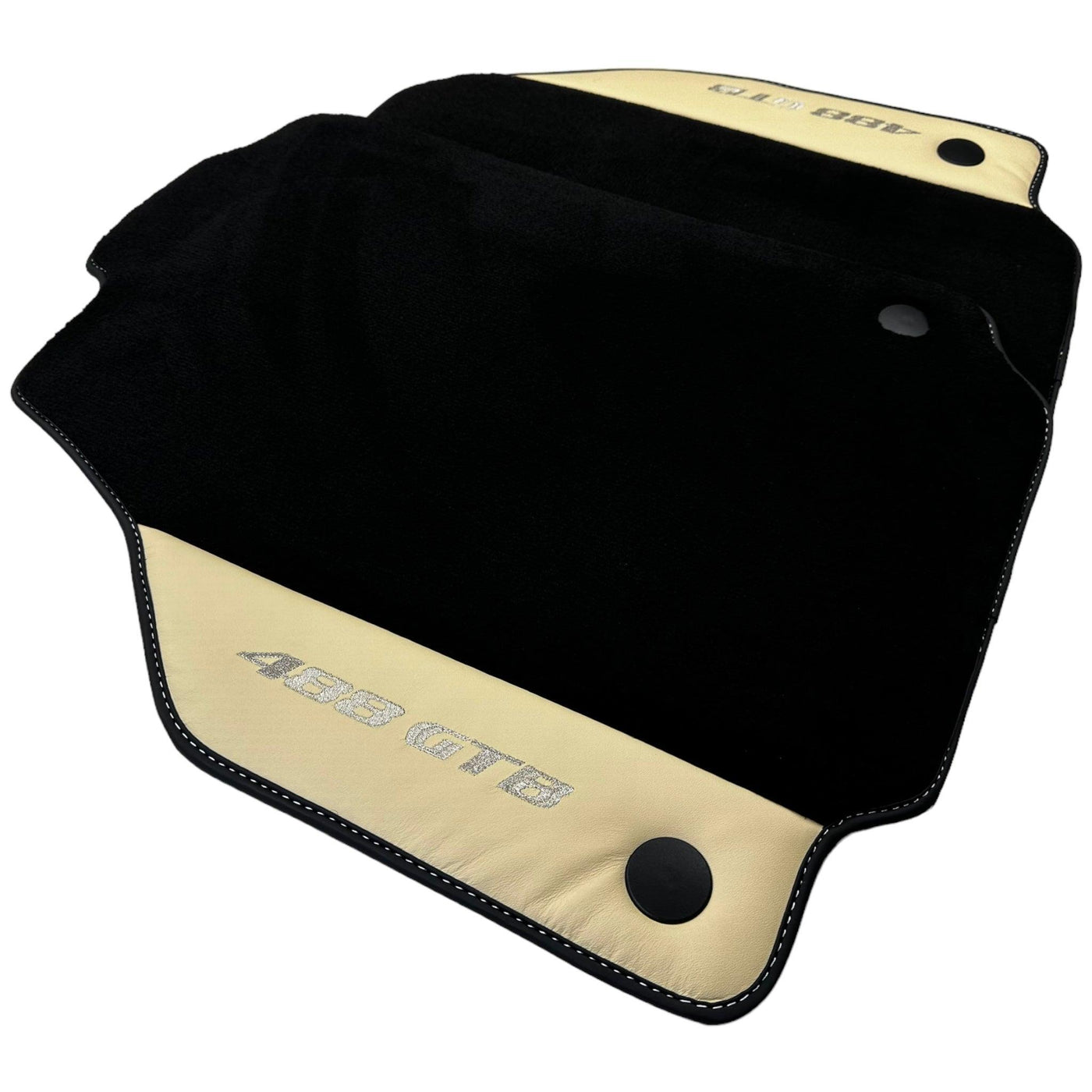 Black Floor Mats for Ferrari 488 GTB (2015-2022) with Crema Nappa Leather - AutoWin