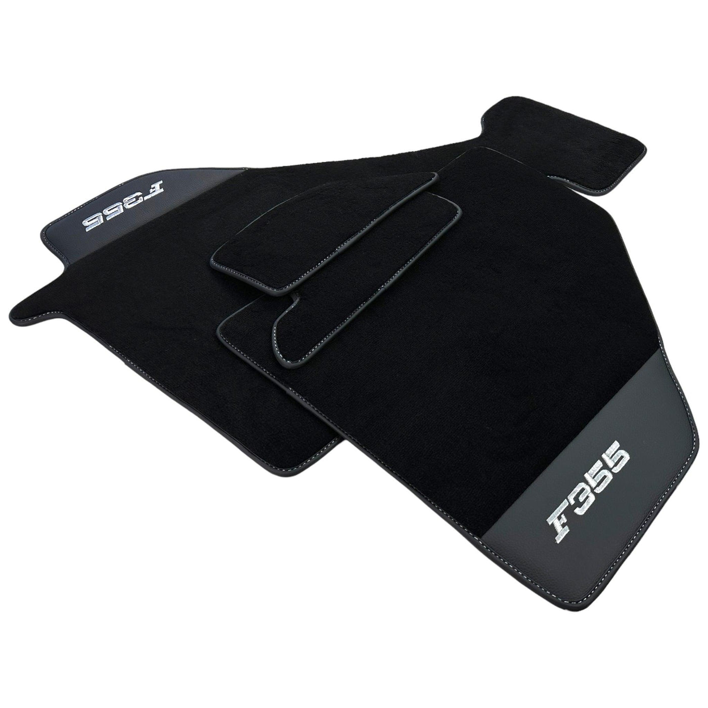 Black Floor Mats For Ferrari F355 1994-1999 With Leather - AutoWin